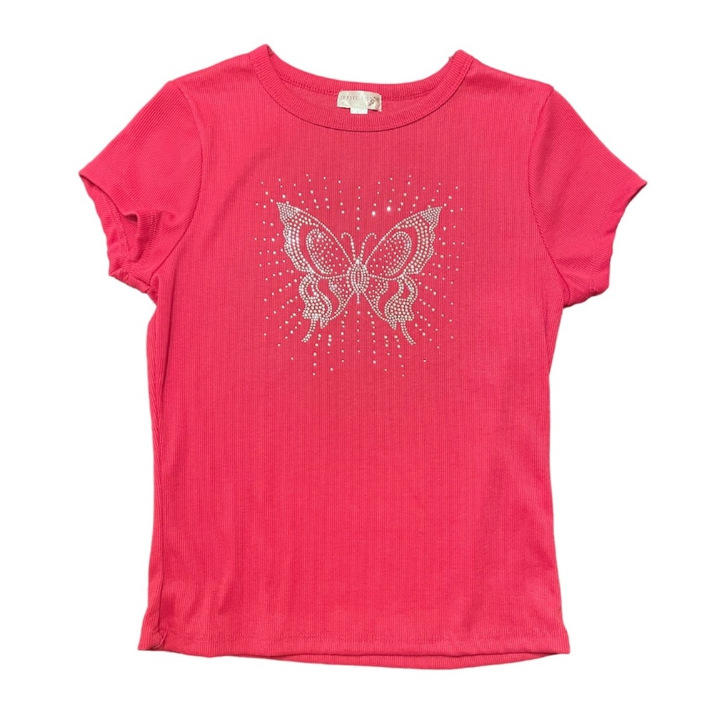 Y2K Women’s Pink Butterfly Rhinestone Graphic Top